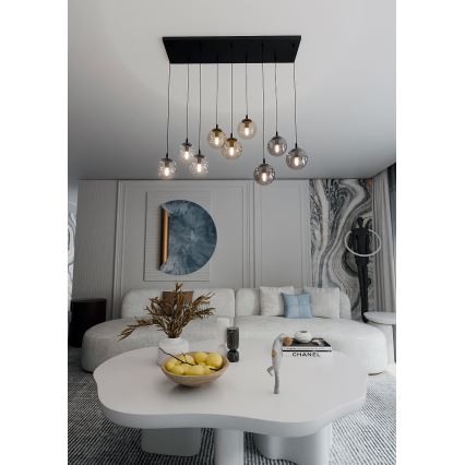 Пендел COSMO 9xE14/10W/230V черен/сив/бежов/прозрачен