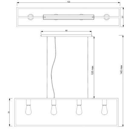 Пендел FRAME 4xE27/60W/230V мед