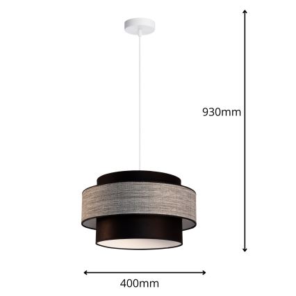 Пендел GRACE 1xE27/60W/230V Ø 40 см черен/сив