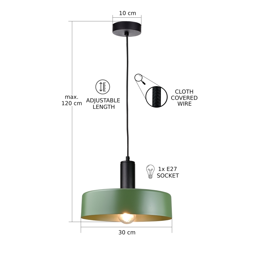 Пендел HAKI 1xE27/60W/230V зелен/черен
