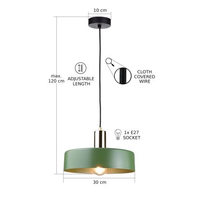 Пендел HAKI 1xE27/60W/230V зелен/черен/лъскав хром
