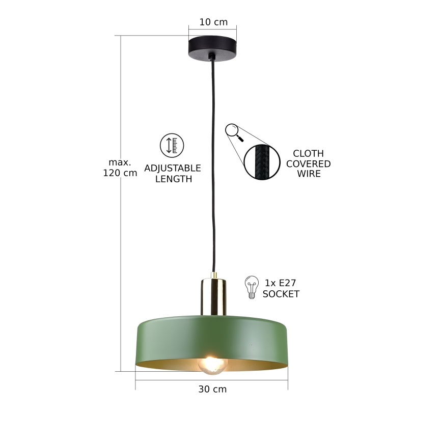 Пендел HAKI 1xE27/60W/230V зелен/черен/лъскав хром