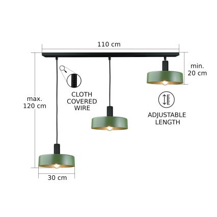 Пендел HAKI 3xE27/60W/230V зелен/черен