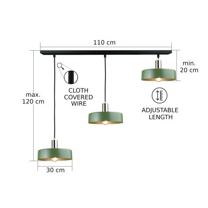 Пендел HAKI 3xE27/60W/230V зелен/черен/лъскав хром