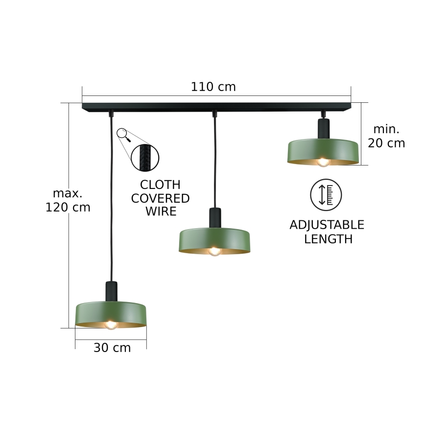 Пендел HAKI 3xE27/60W/230V зелен/черен