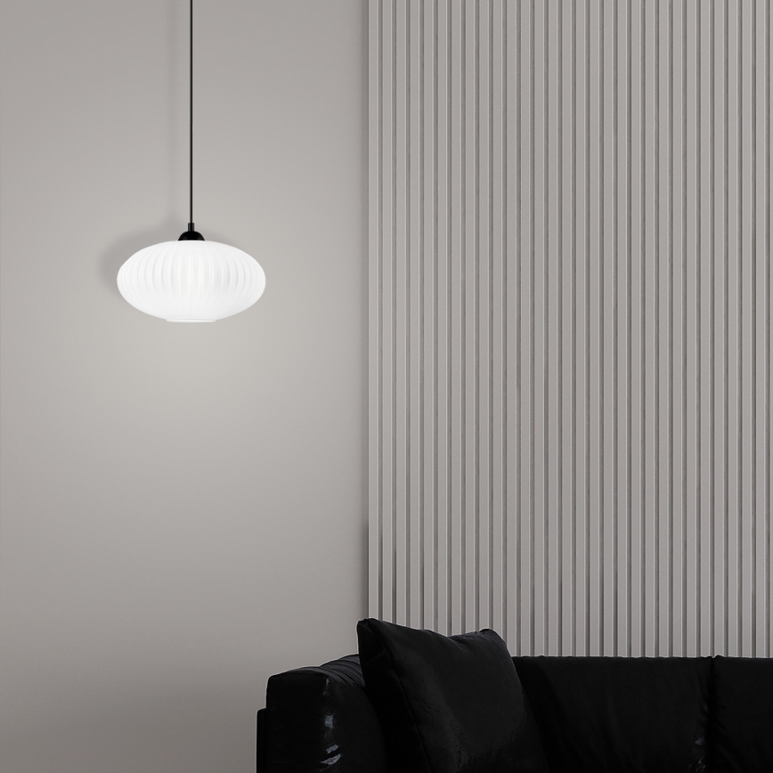Пендел HARMA 1xE27/15W/230V Ø 30 см бял/черен