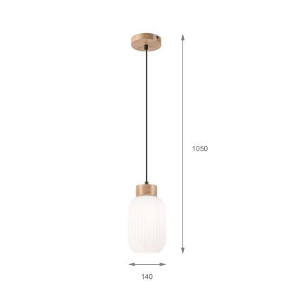 Пендел HARMONY 1xE27/15W/230V Ø 14 см бял/дъб