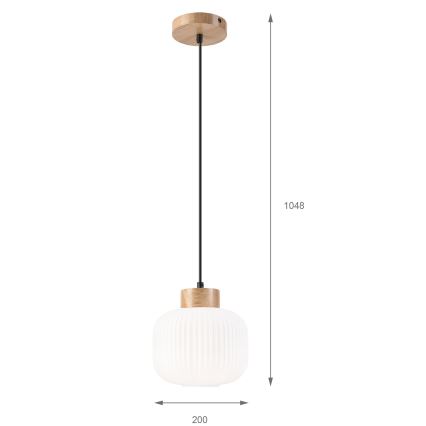 Пендел HARMONY 1xE27/15W/230V Ø 20 см бял/дъб