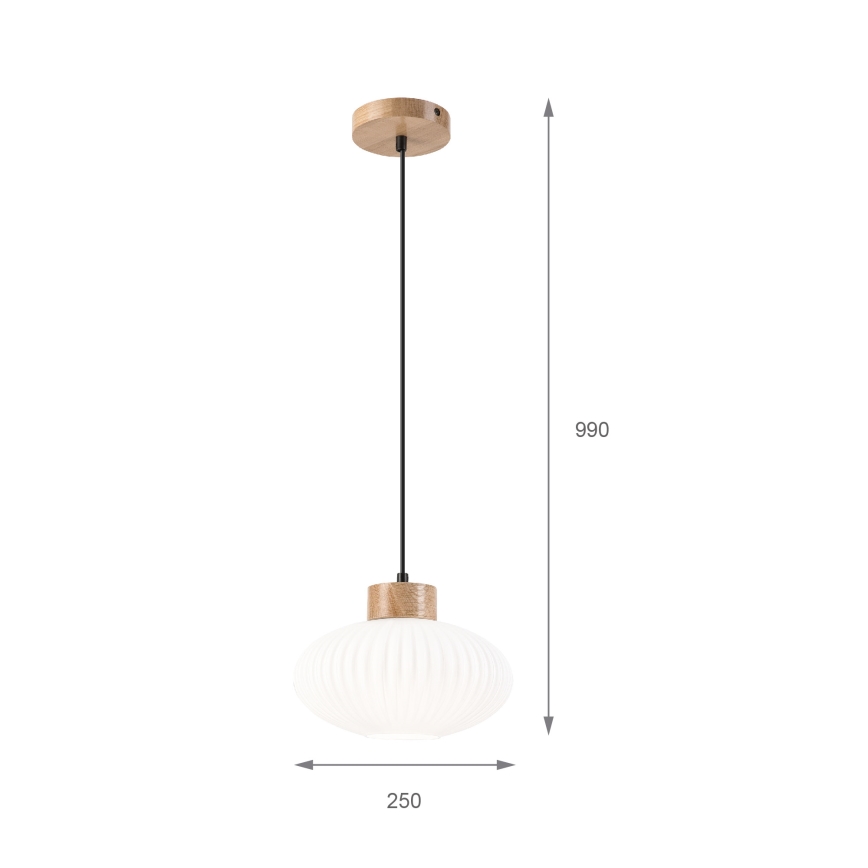 Пендел HARMONY 1xE27/15W/230V Ø 25 см бял/дъб