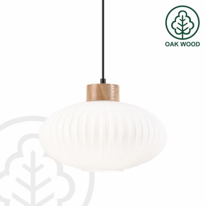 Пендел HARMONY 1xE27/15W/230V Ø 30 см бял/дъб