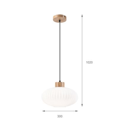 Пендел HARMONY 1xE27/15W/230V Ø 30 см бял/дъб