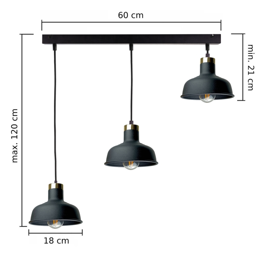 Пендел HEBE 3xE27/60W/230V черен