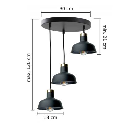 Пендел HEBE 3xE27/60W/230V черен