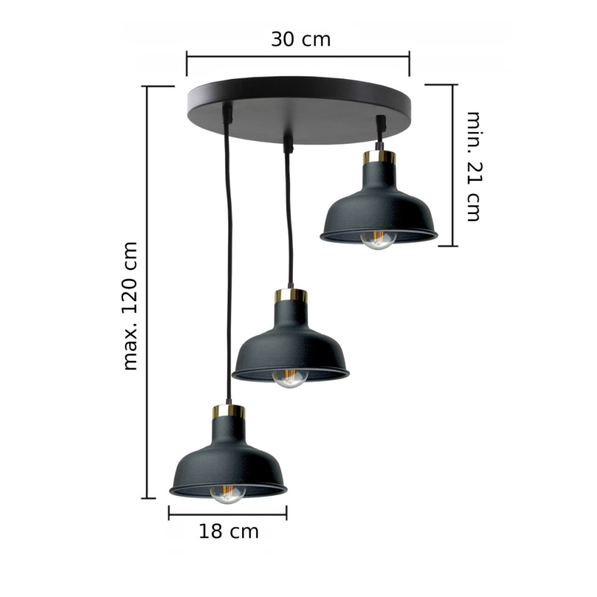 Пендел HEBE 3xE27/60W/230V черен