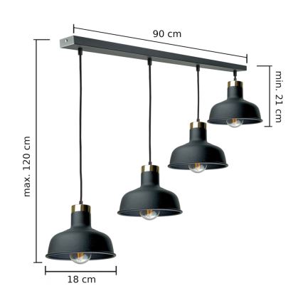Пендел HEBE 4xE27/60W/230V черен
