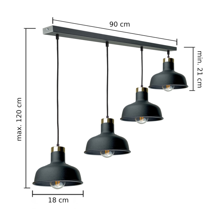 Пендел HEBE 4xE27/60W/230V черен