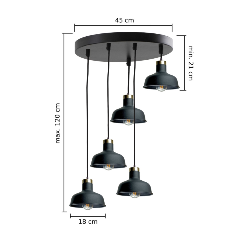 Пендел HEBE 5xE27/60W/230V черен