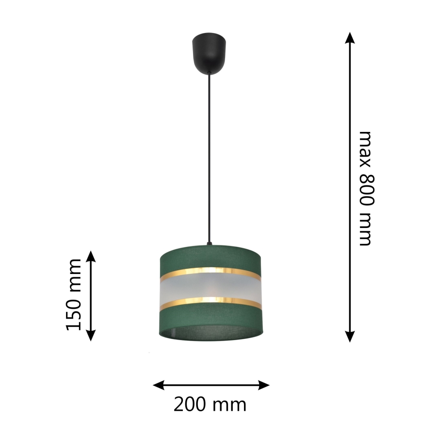 Пендел HELEN 1xE27/15W/230V Ø 20 cm зелен/златист