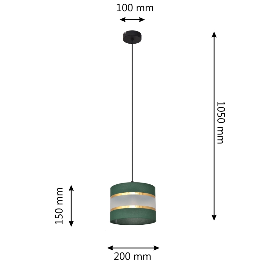 Пендел HELEN 1xE27/15W/230V Ø 20 cm зелен/златист