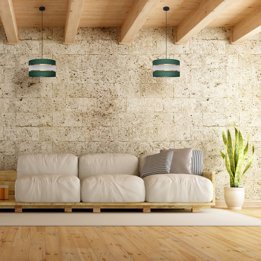 Пендел HELEN 1xE27/15W/230V Ø 35 cm зелен/златист