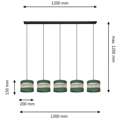 Пендел HELEN 5xE27/15W/230V зелен/златист