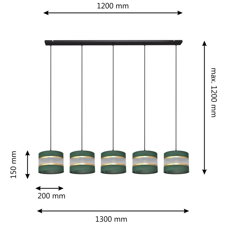 Пендел HELEN 5xE27/15W/230V зелен/златист
