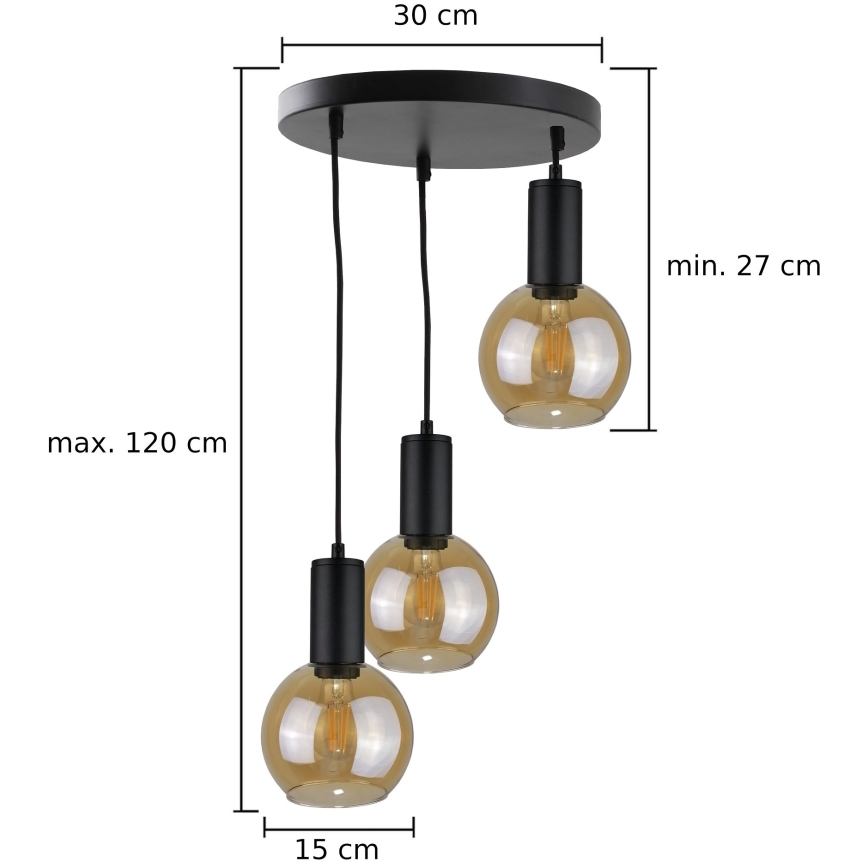 Пендел JANTAR BLACK 3xE27/60W/230V Ø 30 см