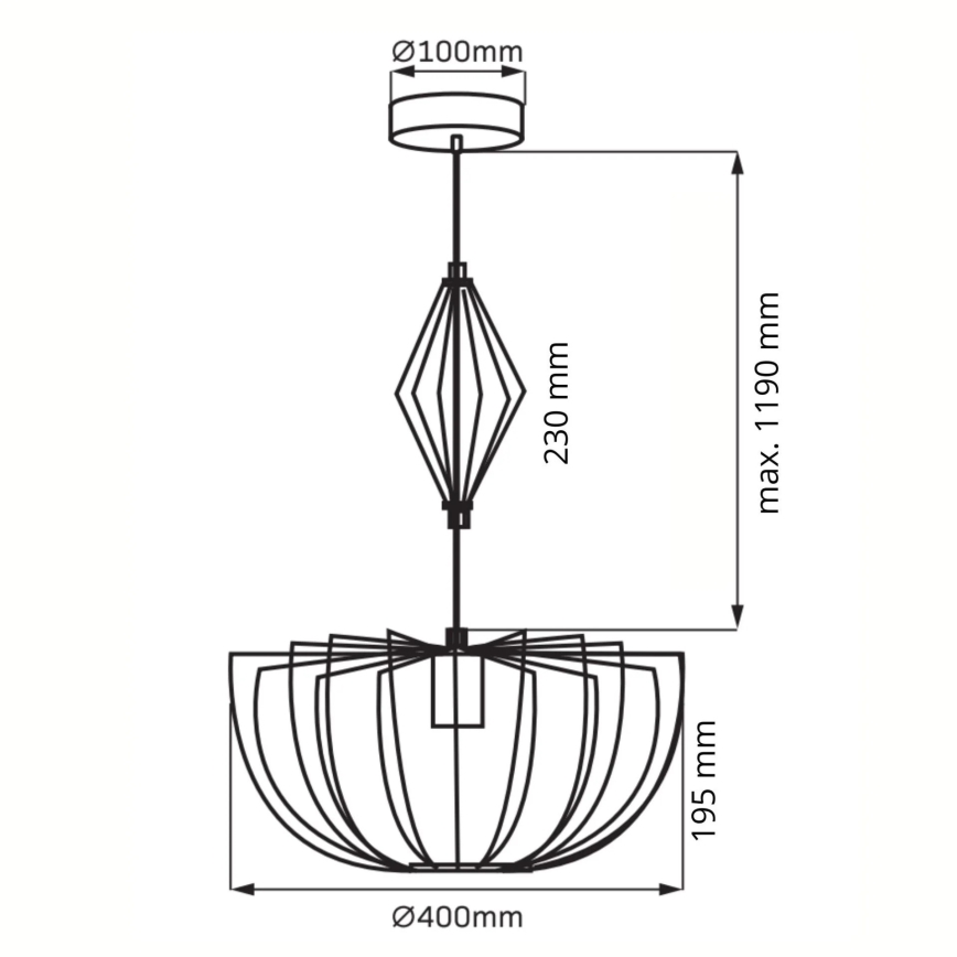 Пендел JASMINA 1xE27/20W/230V Ø 40 см черен