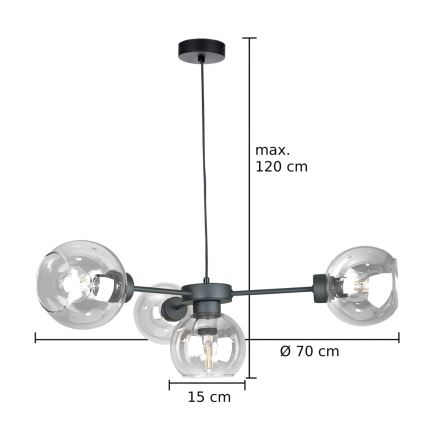 Пендел KALIOPE 4xE27/60W/230V черен/прозрачен