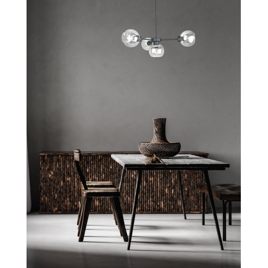 Пендел KALIOPE 4xE27/60W/230V черен/прозрачен