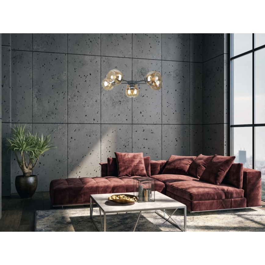 Пендел KALIOPE 6xE27/60W/230V черен/опушен бежов