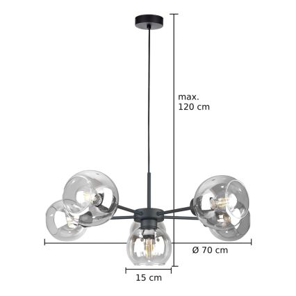 Пендел KALIOPE 6xE27/60W/230V черен/прозрачен