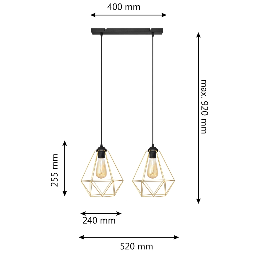 Пендел KARO 2xE27/15W/230V златист/черен