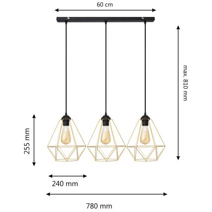 Пендел KARO 3xE27/15W/230V златист/черен