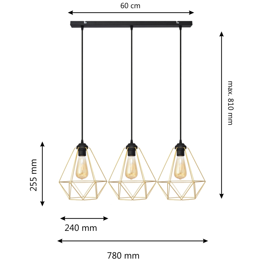 Пендел KARO 3xE27/15W/230V златист/черен