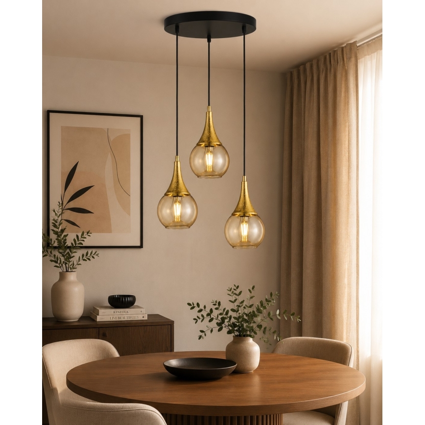Пендел LACRIMA HONEY 3xE27/60W/230V Ø 30 см