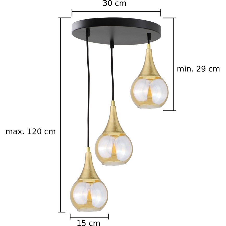 Пендел LACRIMA HONEY 3xE27/60W/230V Ø 30 см