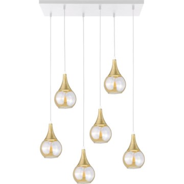 Пендел LACRIMA HONEY 6xE27/60W/230V бял/златист/опушен бежов