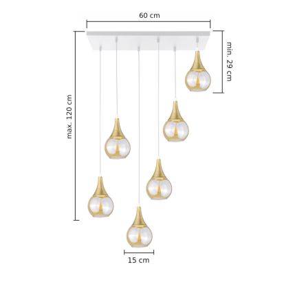 Пендел LACRIMA HONEY 6xE27/60W/230V бял/златист/опушен бежов