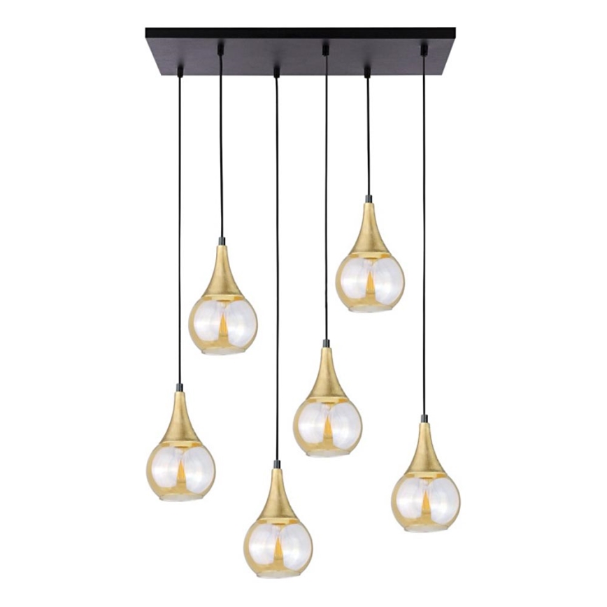 Пендел LACRIMA HONEY 6xE27/60W/230V черен/златист/опушен бежов