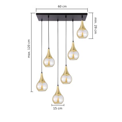Пендел LACRIMA HONEY 6xE27/60W/230V черен/златист/опушен бежов