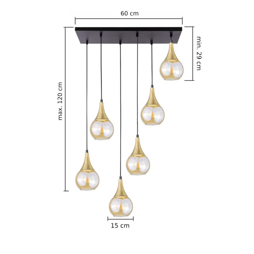 Пендел LACRIMA HONEY 6xE27/60W/230V черен/златист/опушен бежов