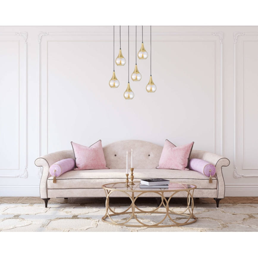 Пендел LACRIMA HONEY 6xE27/60W/230V черен/златист/опушен бежов