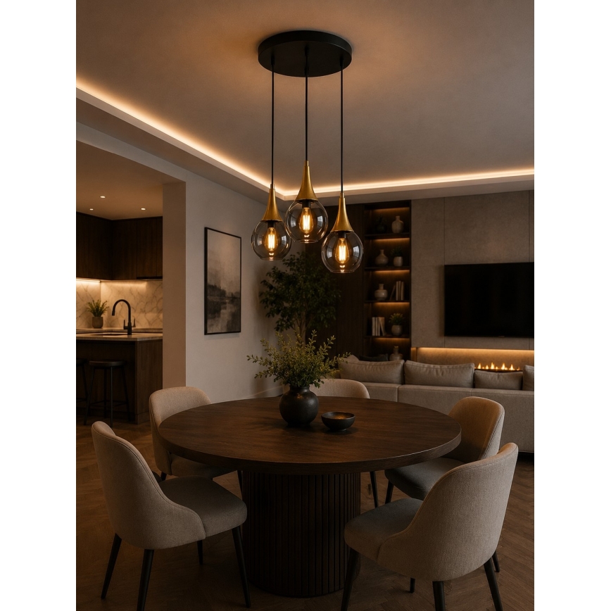 Пендел LACRIMA SMOKY 3xE27/60W/230V Ø 30 см