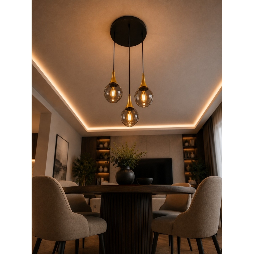Пендел LACRIMA SMOKY 3xE27/60W/230V Ø 30 см