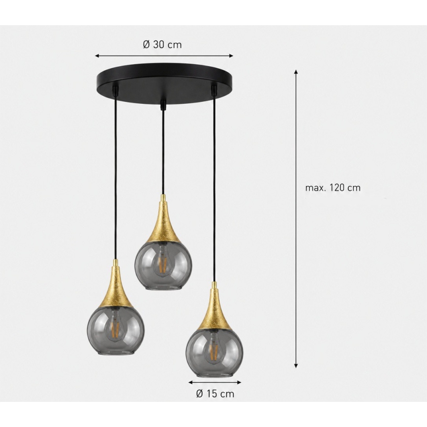 Пендел LACRIMA SMOKY 3xE27/60W/230V Ø 30 см