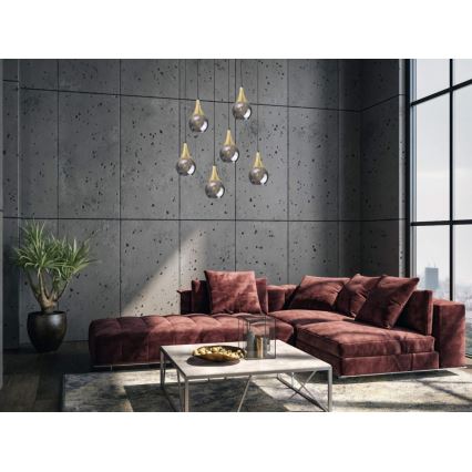 Пендел LACRIMA SMOKY 6xE27/60W/230V черен/златист/опушен черен