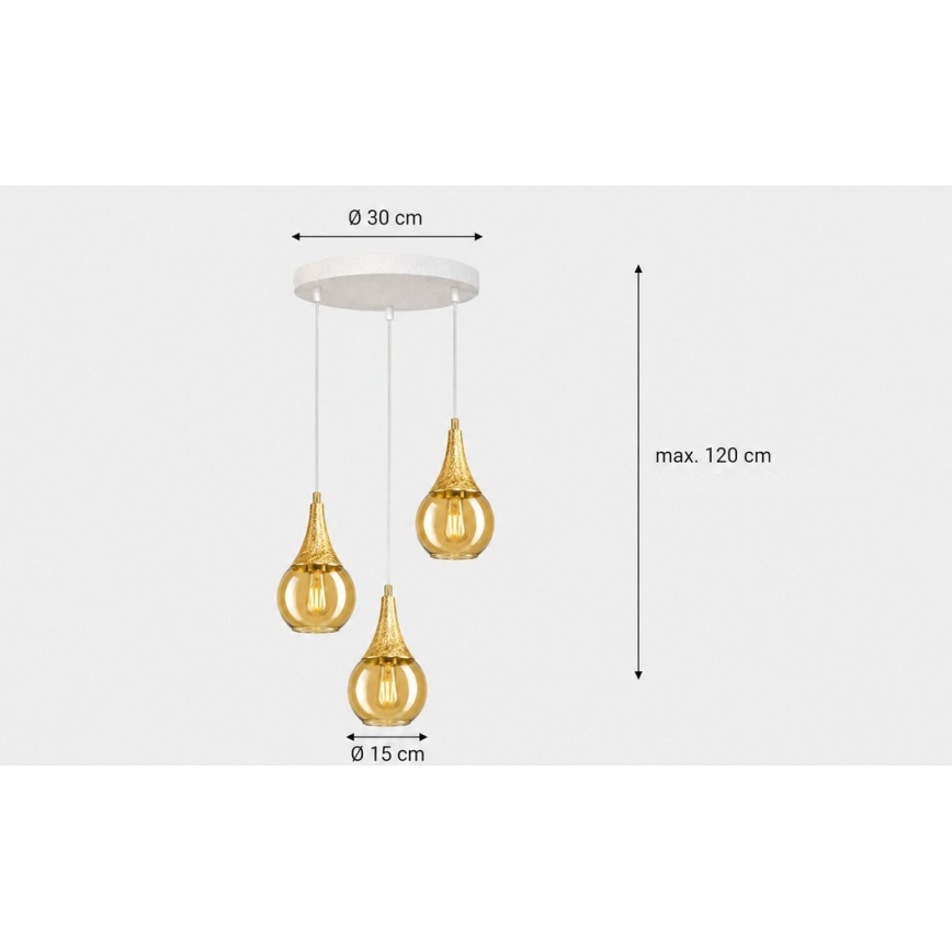 Пендел LACRIMA WHITE 3xE27/60W/230V Ø 30 см