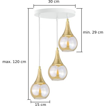 Пендел LACRIMA WHITE 3xE27/60W/230V Ø 30 см