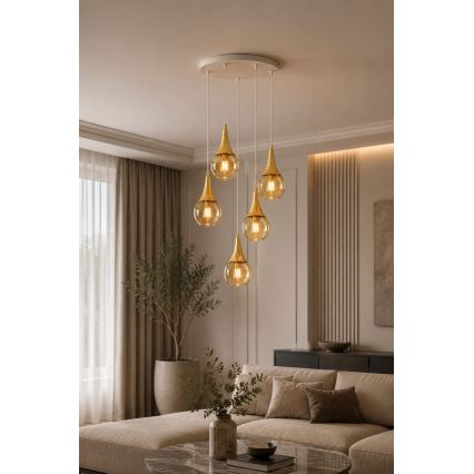 Пендел LACRIMA WHITE 5xE27/60W/230V Ø 45 см